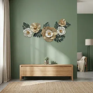 Sculpture murale florale moderne en métal de grande taille, œuvre d'art florale 3D, décoration murale botanique pour salon, chambre et hôtel - Product Image 2