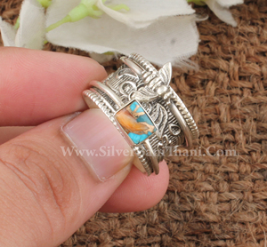 Wholesale Honey Bee Spiny Oyster <b>Turquoise</b> Spinner <b>Ring</b> 925 Sterling Silver Floral Wide Band Meditation <b>Ring</b> for Women Party - Product Image 2