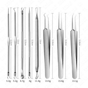 Professional 8 Piece Stainless Steel Acne Extractor Kit Blackhead Whitehead Remover <b>Tools</b> Set with Custom Logo Label Case - Product Image 2