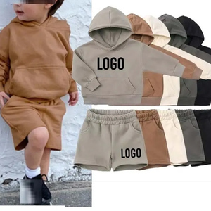 Conjunto de Sudadera con Capucha para Bebé Unisex, Color Sólido, Manga Larga, con Pantalones Cortos Deportivos, Atuendo Casual de Otoño, 2 Piezas - Product Image 3