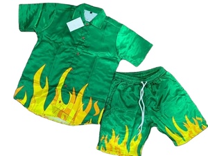 Ensemble chemise et Short à boutons pour homme, ensemble deux pièces rouge imprimé entièrement par Sublimation - Product Image 4