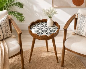 Mesa Auxiliar Scallop Table Noir Leaf, Portátil, Ecológica, Duradera, de Madera, para Sala de Estar, Mesa de Noche, Mesa Auxiliar para Café, para el Hogar - Product Image 6