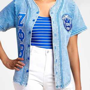 Camisa de Béisbol de Mezclilla Zeta Phi Beta, Azul, con Letras Griegas, para Mujer, con Botones, Estilo Casual, Ajuste Elegante, Calidad Premium - Product Image 5