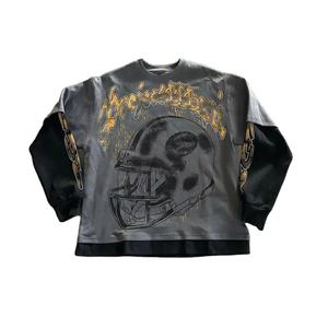 เสื้อยืดผ้าฝ้าย100% สำหรับผู้ชายเสื้อโอเวอร์ไซส์แขนยาวสองชั้นสำหรับผู้ชายกำหนดโลโก้ได้เอง - Product Image 5