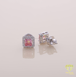 Premium Pink Gemstone Halo <b>Stud</b> Earrings Luxury Wedding Engagement Party Jewelry For Women And Girls - Product Image 1