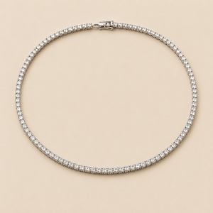 925 Sterling <b>Silver</b> Moissanite Diamond Tennis Chain Necklace CVD VVS Iced Out Round Brilliant Cut Unisex Aniva - Product Image 1