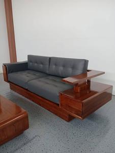 Modern Teak Wood <b>Sofa</b> <b>Set</b> with Integrated Side Drawers and Charcoal Leather - Product Image 6