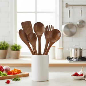 Juego de cucharas de madera de 6 piezas – Utensilios de cocina naturales y ecológicos – Juego de 6 cucharas de madera para cocinar y servir - Product Image 6