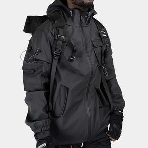 Nouvelle veste bomber vintage imperméable à capuche personnalisée en gros, noire, streetwear, anime japonais, cyberpunk, pour femmes et hommes - Product Image 5