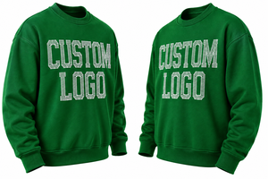 Sudadera de Cuello Redondo Verde para Hombre, Diseño con Letras de Pedrería, Corte Regular Informal, Tejido de Punto Otoñal, 100% Algodón, Sin Níquel - Product Image 3