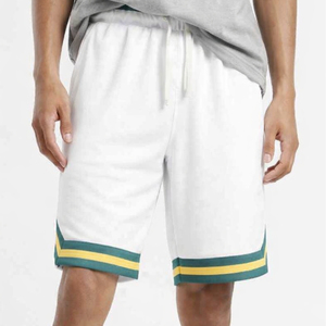 <b>Men's</b> White Cotton Bermuda <b>Shorts</b> With Green And <b>Yellow</b> Trim Pockets Drawstring Waist Casual Style - Product Image 2