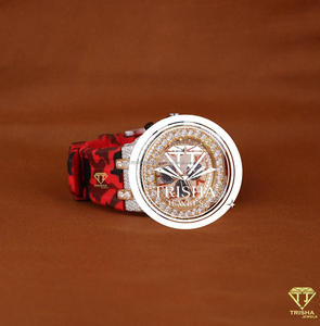 Reloj de Diseño con Incrustaciones de Diamantes, Correa de Camuflaje Roja, Bisel de Diamantes, Reloj de Pulsera de Cuarzo de Lujo - Product Image 2
