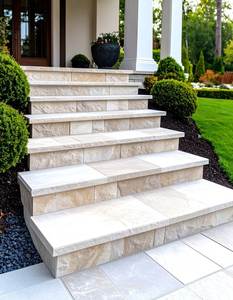 Escaliers modernes en pierre de grès blanc menthe |   Marches d'escalier en pierre naturelle indienne pour l'aménagement extérieur des villas - Product Image 2