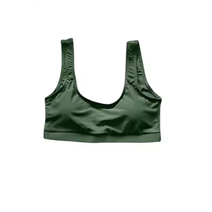 Haut de bikini bandeau vert uni pour femme, col rond, en Spandex et Polyester extensible, coupe régulière, tricoté, teint uni - Product Image 1