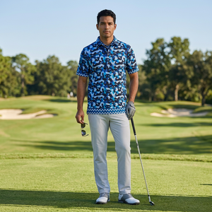 Chemises polo à manches courtes pour hommes, imprimées, motif géométrique, séchage rapide, décontractées, en polyester tricoté, coupe classique - Product Image 6