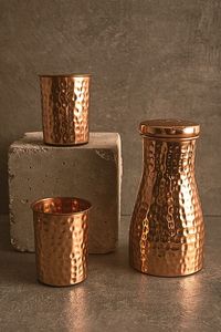 Copper Hammered Texture Pitcher With Lids Eco-Friendly Home Drinkware Minimalist Design - Product Image 1