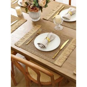 Wholesale Natural Woven Jute Placemat with Fringe Rustic <b>Table</b> Mat Heat Resistant Burlap Tableware Pad <b>for</b> Wedding <b>Home</b> Decor - Product Image 1