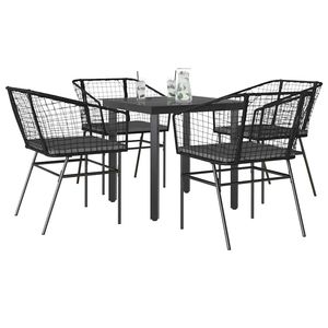 Juego de Comedor de Jardín de 5 Piezas en Ratán Sintético Negro con Fundas Extraíbles, Experiencia de Comedor al Aire Libre Elegante - Product Image 1
