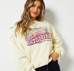 Women's Custom Oversized Embroidered French Terry Baggy Hoodie Heavyweight Cotton <b>Fleece</b> <b>Jumper</b> with CrewNeck for Winter - Product Image 3