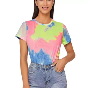 Women's <b>Tie</b> Dye Short Sleeve T-Shirt Cotton Loose Fit Crew <b>Neck</b> Casual Summer <b>Top</b> Breathable Knitted Women's Crop <b>Top</b> T-shirts - Product Image 6