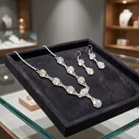 Parure de bijoux en argent sterling 925 avec pierre de lune arc-en-ciel, collier élégant à pierre ovale et boucles d'oreilles pendantes, sertissage clos, cadeau bohème