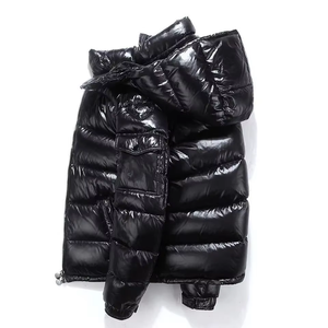 Men's <b>Red</b> Hooded Puffer Jacket Winter Casual Zipper Front Thick Polyester Wadding Windproof Coated PU <b>Material</b> - Product Image 4
