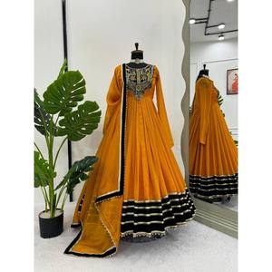 Designer XL <b>Gown</b> with Thread Sequence Fancy Latkan Featuring Lace Border - Product Image 2