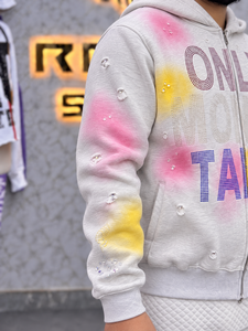 Sweat-shirt à capuche surdimensionné pour homme avec imprimé en strass « Only Money Talk », style streetwear, 100% coton, tissu French Terry - Product Image 4