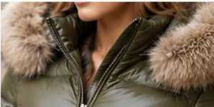 Chaqueta Acolchada Verde Oliva para Mujer con Capucha con Ribete de Piel, Cierre de Cremallera, Abrigo de Invierno Cortavientos, Manga Larga, Relleno Grueso de Poliéster - Product Image 6