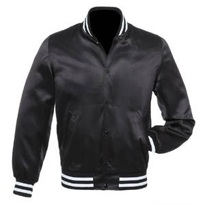 Veste universitaire décontractée pour homme en satin argenté imperméable 100 % polyester 280g, coupe régulière, col montant, garniture noire, fermeture à boutons corne - Product Image 3