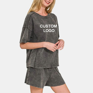 2026 Summer New Arrival 2 Piece Shorts <b>Set</b> Causal Fit Fitness Streetwear Custom own Logo Oversized Acid Wash T Shirt Short <b>Set</b> - Product Image 6