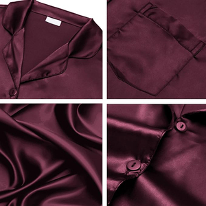 Conjunto de Pijama de Satén para Mujer, Manga Larga, Color Sólido, Elegante, Cuello Camisero, Cierre de Botones - Product Image 5