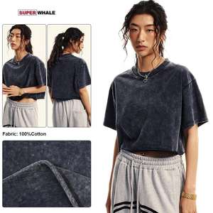 Camisetas Cortas de Algodón Personalizadas de Alta Calidad, Estilo Vintage, Lavado Ácido, Cuello Redondo, Tipo Baby Tee - Product Image 4