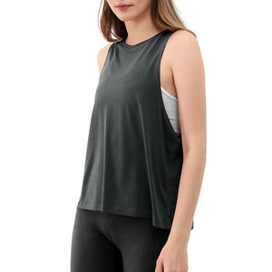 Débardeur sans manches pour femme, couleur unie, col rond, tricoté, respirant, style sportif, longueur normale, tissu polyester, débardeurs pour femme - Product Image 1