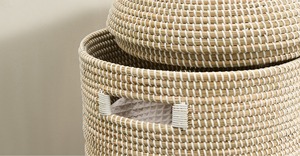 Panier à linge en jonc de mer bleu marine, fait main, panier de rangement, vente en gros, écologique, fabriqué au Vietnam - Product Image 5