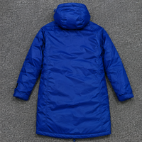 Veste longue à capuche pour homme, coupe-vent, épaisse, d'hiver, bleu uni, polyester, fermeture éclair, style décontracté