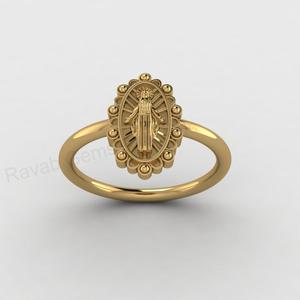 Anillo de la Medalla Milagrosa de la Virgen María, chapado en oro de 18k sobre plata 925, joyería religiosa católica, regalo espiritual para mujeres, más vendido. - Product Image 1