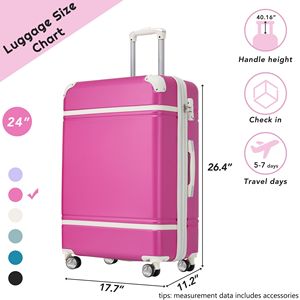 Bagaglio rigido con serratura TSA, valigia leggera espandibile da 24 "con ruote Spinner, bagaglio singolo Vintage, rosa - Product Image 2