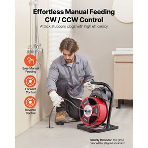 Sonda per la pulizia di scarichi con alimentazione manuale, 50 FT x 1/2 pollice, con 4 frese, attivazione ad aria, interruttore a pedale da 2-6 pollici, macchina per la pulizia di scarichi - Product Image 2