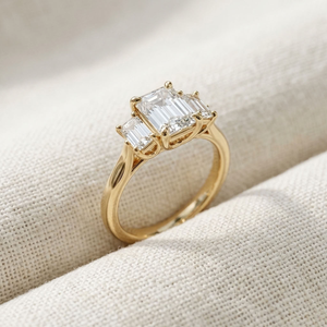 18K Gold Emerald Cut 3 <b>Stone</b> Diamond Ring IGI Certified Prong Set Wedding Engagement Party Jewelry for Women - Product Image 2