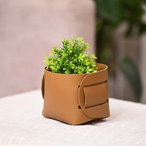 Porte-pods en cuir vegan/PU, boîte de rangement marron avec fermeture à boucle, panier organisateur pour plantes, cosmétiques, stylos, clés, papeterie, portable - Product Image 2