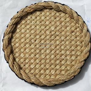 Juego de Posavasos de Yute Marrón Tejido Azul, Ecológico, Hecho a Mano, Diseño Moderno, Borde de Cuerda, 100 mm de Diámetro, Fibra Natural, para Cualquier Ocasión - Product Image 2