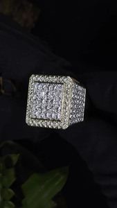 <b>Iced</b> Square <b>Ring</b> Moissanite Micro Diamond Sterling Silver Rhodium Plated Men's Cut Pave <b>Iced</b> <b>Ring</b> Unique Wedding Anniversary - Product Image 3