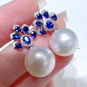 Classic Natural <b>Pearl</b> <b>Earrings</b> 14-13mm Sai Ao White with Pink Cold Silver Light Flawless Front Gift Box Included - Product Image 2