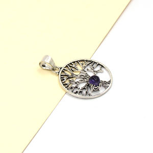 Collier Pendentif Arbre de Vie en Améthyste Violette Plaqué Or 18K Fait Main Bohème Pierre de Naissance Sans Nickel Chaîne Corde en Laiton Anniversaire - Product Image 4