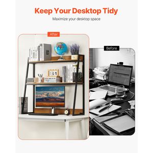 2-Tier <b>Desktop</b> Storage Organizer 37.4 X 12.6 X 35.4 Inch Wood Color Office Rack Bookcases Bookshelves Display <b>Shelf</b> for <b>Desktop</b> - Product Image 2