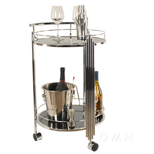 Anne Home - Round 2-Tier Serving Trolley Chrome <b>Frame</b> for Living Room Home Bar Furniture 53.34Lx44.45Wx76.2H cm - Product Image 3