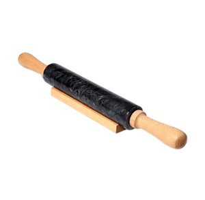 Rodillo de amasar de mármol, el más vendido, con logotipo personalizado, artesanal, de piedra verde, con soporte y mango de madera. - Product Image 4