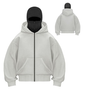 Sweat à capuche unisexe court de haute qualité, masque cagoule surdimensionné avec broderie, sweats à capuche personnalisés en molleton bouclette pour l'hiver - Product Image 1