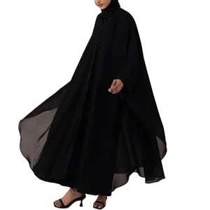 Abaya <b>Dress</b> Plus Size Breathable Long Sleeve <b>Modest</b> Full Length Loose Fit Plain Design High Quality Women's Black Apparel - Product Image 1